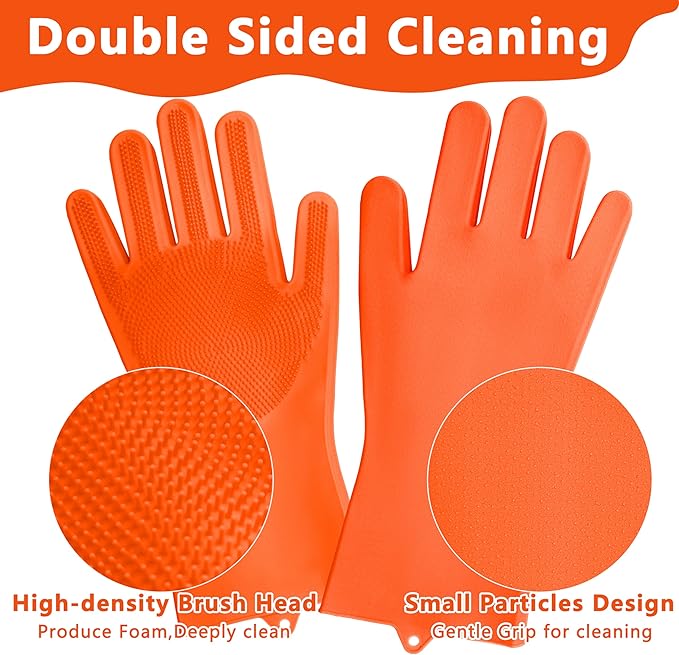 Maiiu Pet Grooming Gloves—Heat Resistant Dog Washing Gloves with High-Density Teeth, Dog Bath Scrubber with Enhanced Five Finger Design, Silicone Gloves for Dogs and Cats Bathing, Massage (Orange)