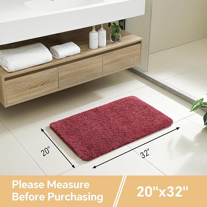Red Bathroom Rugs 20"x32" - Soft Plush Bath Mat, Non Slip Absorbent Microfiber Bathroom Rug, Machine Washable Floor Mat - Perfect for Vanity, Sink or Bathtub Area
