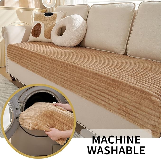 HAOMAIJIA Waterproof Couch Cover for Dogs Washable,Fuzzy Pet Couch Covers for Sofa,Thick Soft Dog Bed Cover Non-Slip Couch Covers for 2 Cushion Couch Sofa Pet Friendly (Khaki, 35" x 62")
