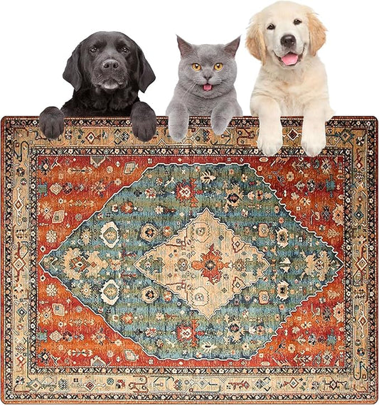Large Boho Dog Cat Food Mats for Floors, Absorbent Dog Bowl Mat for Food and Water Dispenser Mat, Quick Dry Pet Supplies (Dark Vintage, 40 * 32)