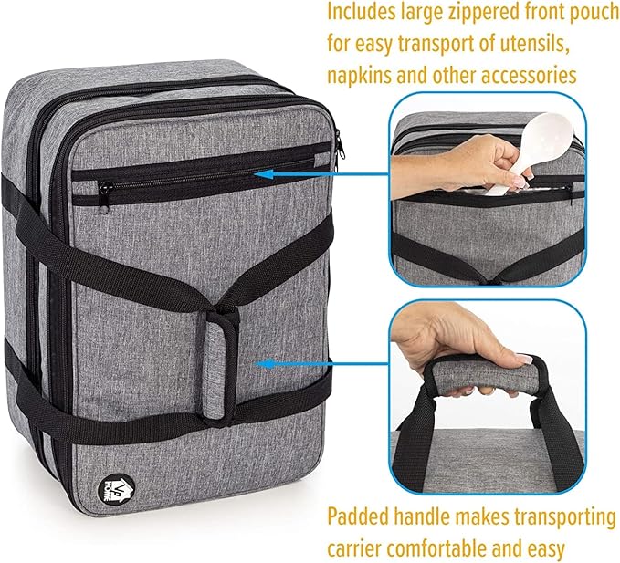VP Home Large Casserole Carrier - Double Compartment Insulated Bag for Hot or Cold Food - Cupcake Carrier - Insulated Tote Bag with Lid for Travel Parties or Food Transport Containers - Heather Gray