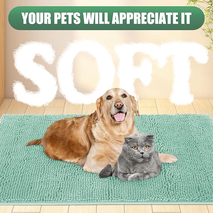 IM HOME Chenille Absorbent Outdoor Doormat 60" x 36", Washable Muddy Door Mats for Dog Non Slip Indoor Doormat Dog Mat for Muddy Paw Front Inside Doormats for Entryway Seafoam Green