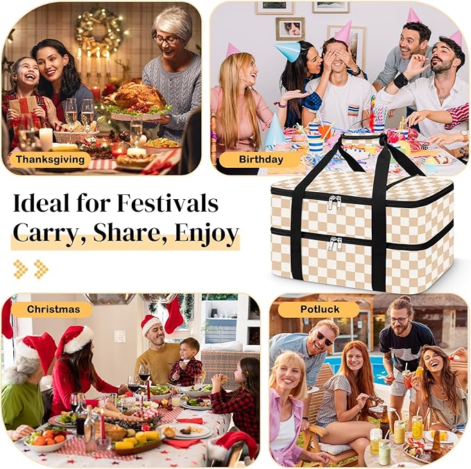 Coobiiya Insulated Casserole Carrier – Portable Tote for Hot or Cold Food, Warmer & Cooler Bag Lunch Bag, Fits 9" x 13" Baking Dish, Ideal for Potluck Parties