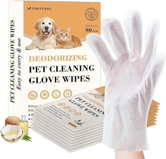 Pet Glove Wipes for Dogs & Cats, Infused with Coconut Oil & Plant Extracts, Deodorizing Bathing Grooming Glove Wipes, Daily & Outdoor Grooming Care, (8 Pcs)