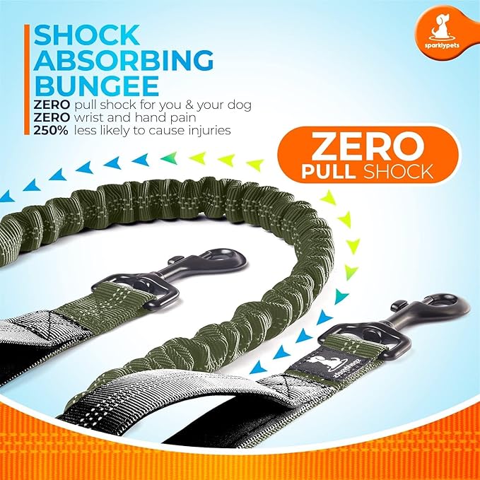 SparklyPets - Hands Free Dog Leash with Reflective Stitches - Waist Leash for Medium & Large Dogs Walking, Hiking, Training, Jogging, Canicross, Running
