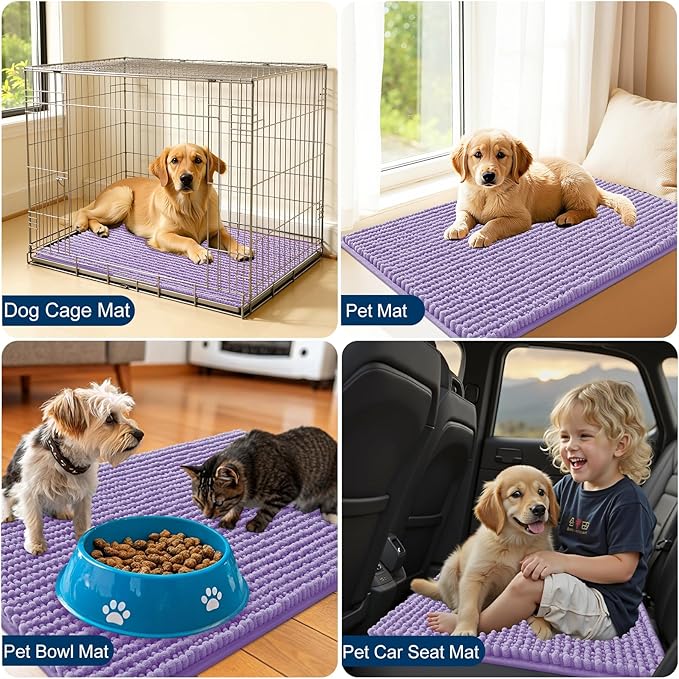 OLANLY Dog Door Mat for Muddy Paws 70x46, Ultra Absorbent Chenille Mud Doormat, Non-Slip Washable and Dirt Trapping Doormat for Indoor Entryway, Quick-Dry Indoor Pet Bed Mats for Dogs, Lavender