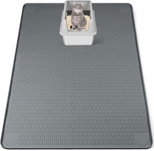 Bartuke Cat Litter Mat, XXL Extra Large 50" x 35" Silicone Mat Litter Trapping Mat for Scatter Control, Soft on Kitty Paws, Easy to Clean (Dark Grey)