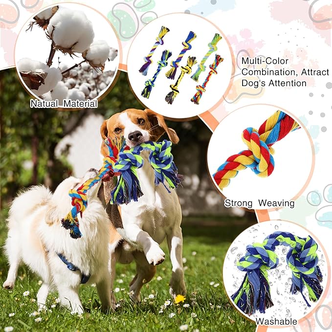 Glimin 24 Pack Large Dog Rope Toys 10 Inch Chew Toys Bulk Natural Cotton Dog 2 Knot Dog Toy 2 Knots Chew Rope Toy Teething Rope Toys for Aggressive Chewers and Medium Dogs