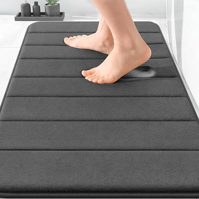 OLANLY Memory Foam Bath Mat 30x20, Super Soft Absorbent Bathroom Rugs, Quick Dry, Machine Washable Shower Floor Rugs, Bathmat Carpet, Bathroom Home Decor Accessories, Black