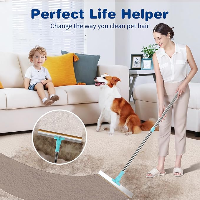 Cornnpet Carpet Rake for Pet Hair Removal - Reusable Pet Hair Remover, 54” Adjustable Long Handle Cat Dog Carpet Rake,Advanced Lint Remover Scraper for Carpets, Rugs, Mats, Couch