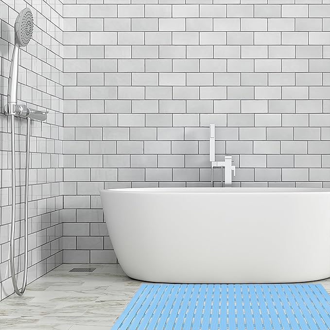 Shower Mat Non Slip Bathtub Mat with Suction Cups and Drain Holes 37.4 x15.7 Inch Bath Mat for Tub & Shower.Easy Dry,Easy to Cut,Eco-Friendly