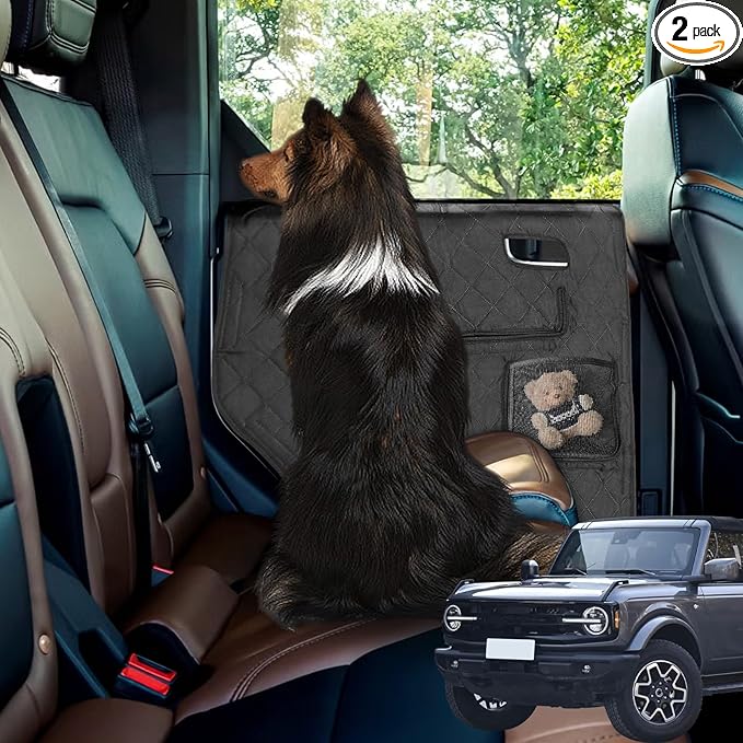 nuoozy Dog Car Door Protector Compatible with Ford Bronco 2021 2022 2023 2024 Thickening Pet Vehicle Door Guard Cover with Storage Pocket Anti-Scratch Nonslip Machine Washable Black (2 Pack)