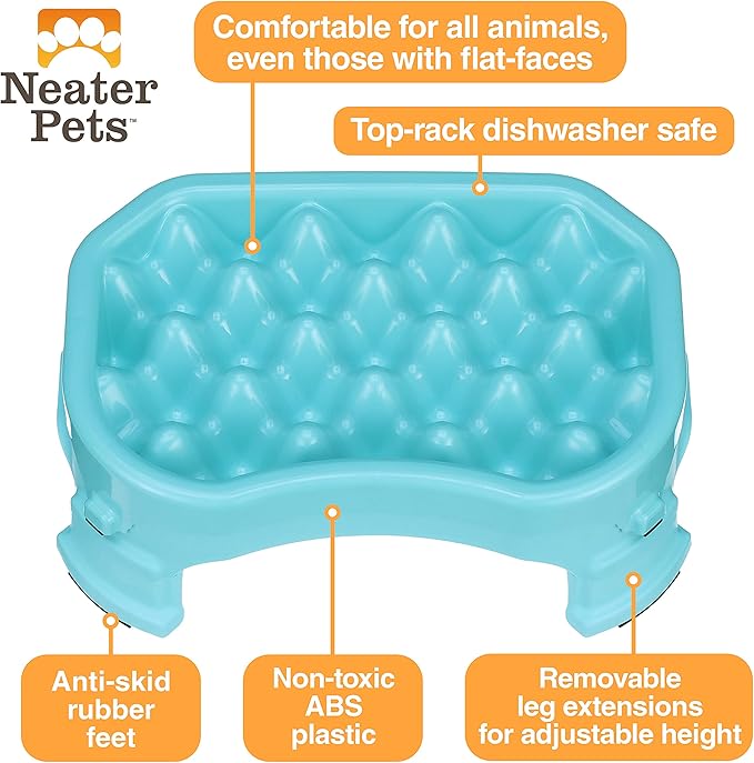 Neater Pet Brands – Neater Raised Slow Feeder Dog Bowl – Elevated and Adjustable Food Height - (2.5 Cup, Aquamarine)