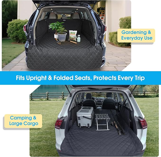 Dog Cargo Liner for Midsize/Large SUV & Minivan - Heavy-Duty 900D Oxford Waterproof Pet Cargo Protector with 3-Sided Zippered All-Round Protection & TPU Suction Cups, Ideal for Dog Travel
