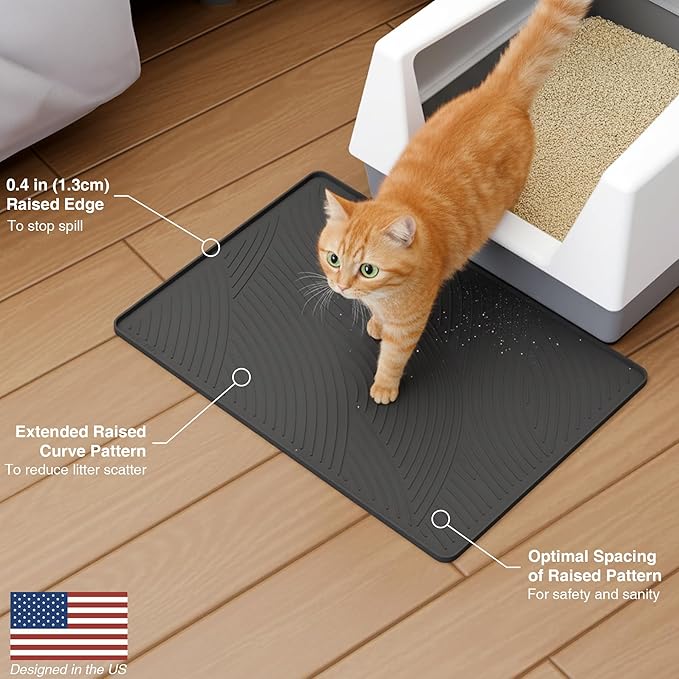 BANLYEO SM Cat Litter Mat - 24x17 in, Water Proof, US Designed Kitty Litter Trapping Mat, Easy to Clean, Scatter Control, Odorless, Less Mess and Clean Floors, Pet Supplies for Indoor Cats, Dark Gray