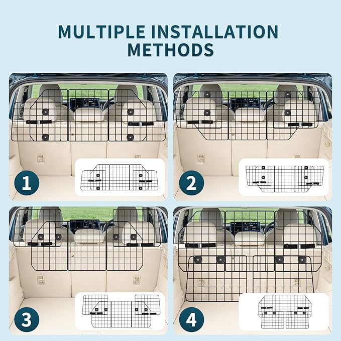 ERYTLLY Dog Car Barrier for SUVs, Vehicles, Dividers, Adjustable Heavy-Duty Wire Pet Gate, Foldable Car Pet Barrier with Mesh Bag, Car Accessories Safety Travel, for Cargo Area 36.6" to 64.5" Width