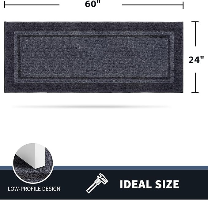 PURRUGS Dirt Trapping Door Mat 24" x 60", Non-Slip Machine Washable Entryway Rug, Entrance Mat, Indoor Front Door Mat, Super Absorbent Entry Rug for Muddy Shoes & Paws, Bluish Grey & Charcoal