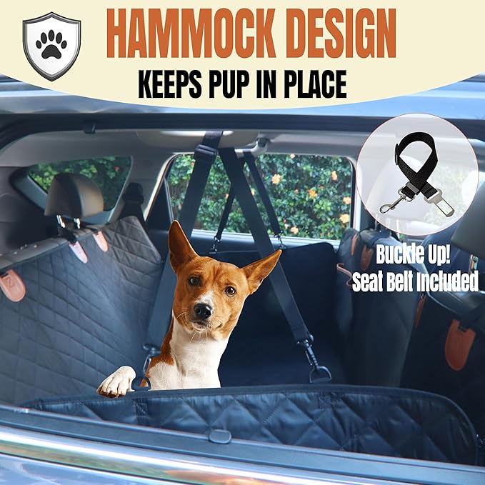 Back Seat Extender for Dogs, Hard Bottom Car Seat Cover for Dogs. Hammock Style, Large Space, Holds 420lbs, Sturdy, Waterproof for Car, SUV, Truck (Gray)
