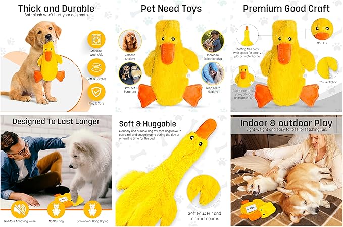 FGA MARKETPLACE Duck-Frog-Squirrel Flat NO Stuffing NO Squeak Plush Dog Toy, Funny Style Will Entertain Your Pet for Hours, Recommended for Small and Medium Dog 21 INCH Long