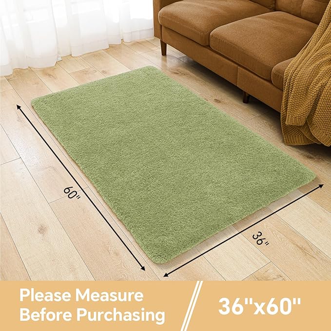 Olive Green Bathroom Rugs 36"x60" - Extra Large Microfiber Bath Mat, Non Slip Absorbent and Washable Bathroom Rug, Plush Fluffy Floor Mat - Ideal for Spacious Bathrooms or Bedrooms