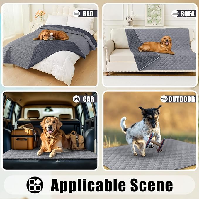 Smiry Waterproof Dog Bed Cover Blanket, Soft Reversible Pet Blanket, Washable Leakproof Cats Dogs Couch Cover for Sofa, Couch, Furniture, Plaid (40x50 Inch, Grey/Dark Grey)