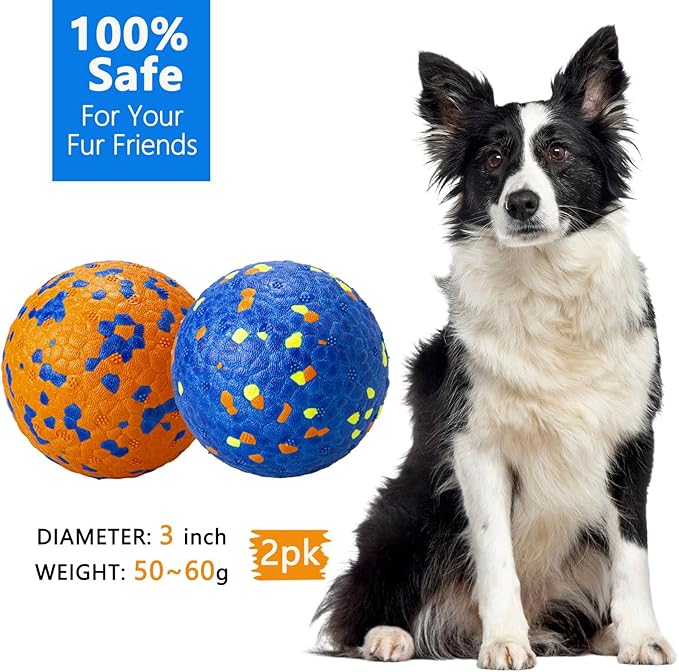POUPUA Durable Bouncy Dog Tennis Balls for Fetch Game, Indestructible Dog Balls for Aggressive Chewers, Lightweight Floating Toys