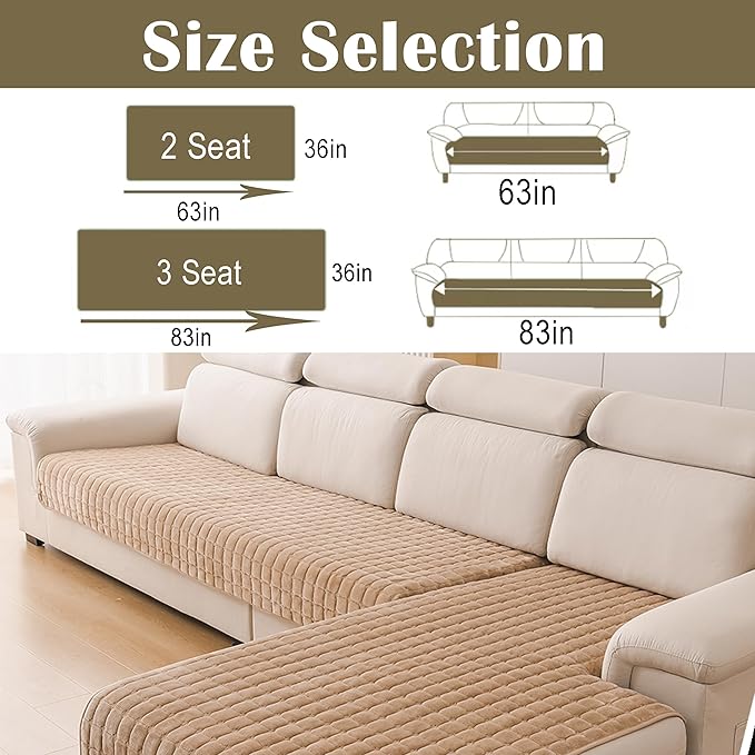 KaviKon Couch Cover Pack of 2, L Shaped Sectional Sofa Covers Washable, Velvet Fuzzy Sofa Slipcovers for 3 Cushion Couch cover, Non-Slip Furniture Protector for Dog Pet Khaki, 36x63+36x83 Inch (2 Pcs)