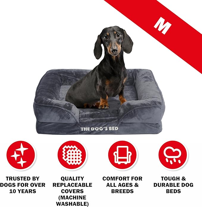 The Dog’s Bed, Orthopedic Standard Foam Waterproof Dog Bed with Standard Support, Medium Grey Plush, Waterproof, Supportive Dog Bed with Replaceable Covers