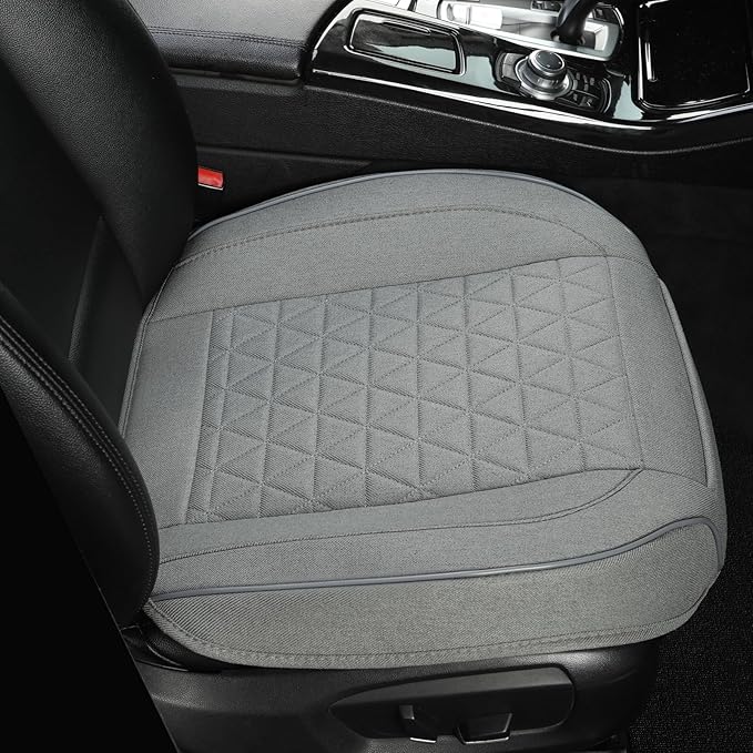 West Llama Linen Front Car Seat Cover Protector Anti-Slip Bottom Seat Cover Fits 95% of Vehicles,Wrapping Around The Bottom,Triangular Pattern(Gray-1Pcs)