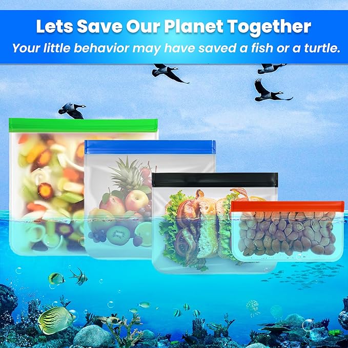6-Pack Reusable Gallon Freezer Bags – Extra-Thick & Leakproof | BPA-Free, Eco-Friendly, Silicone & Plastic-Free | Stand-Up Design | Perfect for Meal Prep, Marinating, Storing Meat, Vegetables & More