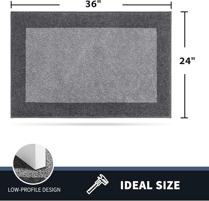 PURRUGS Dirt Trapping Door Mat 24" x 36", Non-Slip Machine Washable Entry Rug, Entrance Mat, Indoor Front Door Mat, Super Absorbent Entryway Rug for Muddy Shoes & Paws, Light Grey & Grey
