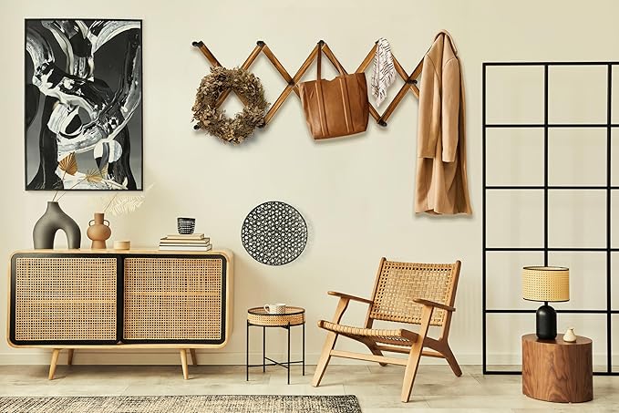 Expandable Wooden Coat Rack Hanger - Large Accordion Hanger with Expanding Pegs | Hand Made Rustic Wooden Hat Rack for Wall | Hang Coat, Jacket, Hat | Wall Rack – 14 Hook, Torched Wood