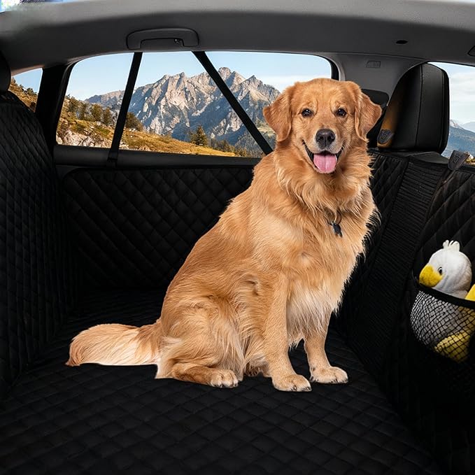 Rear Dog Seat for Large Dogs – 400lbs Capacity, Waterproof & Anti-Scratch Dog Car Seat Cover with Seatbelt Strap, Travel Bag Included – Universal Fit for SUV, Trucks – All Black