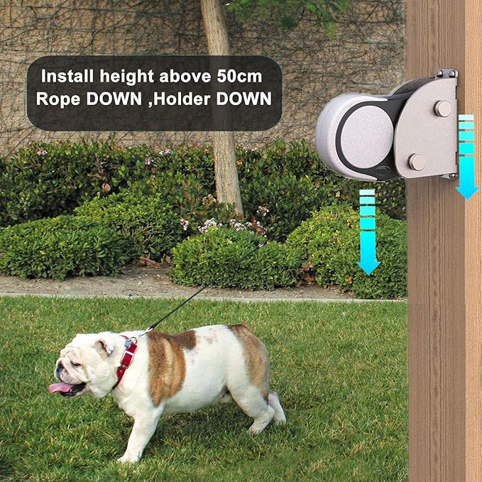 X-TECOKIT Heavy Duty Retractable Leash Wall Mount,Secure Dog Parking Station for Hands-Free Convenience,Rustproof&Chewproof Tie Out Hook,Indoor-Outdoor Safety Anchor for All Dog Sizes