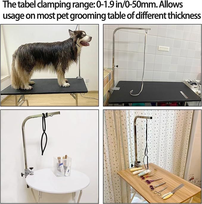 Dog Metal Grooming Table Arms Clamp, Heavy Duty Aluminium Alloy Pet Hair Cut Holder Adjustable H Bar Clamp Fixture Fixation(Clamping Range:0.2~1.9 in)(Inner Dia 22 * 22mm)