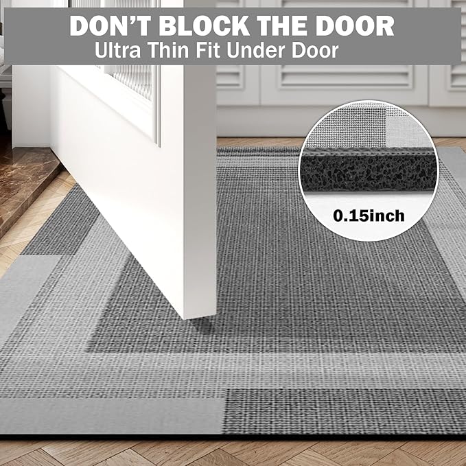 Non Slip Long Bath Mat Bathroom Runner, Rubber Backing Ultra Thin Bathroom Rugs Fit Under Door Quick Dry Super Absorbent Washable Bath Rug Shower Mat for Bathtub Sink Floor, Grey 24"x48"