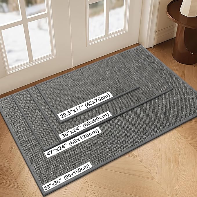LEKEEPGO Door Mat 17"x29", Non Slip Door Mat Indoor Entrance, Rubber Backing Indoor Door mats Washable Absorbent Low-Profile Doormat Front Entryway Entry Resist Dirt Inside Door Mats, Grey