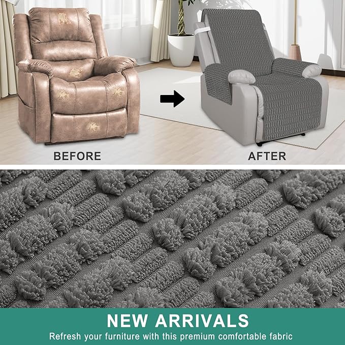 Foxdecor Recliner Chair Covers, Recliner Cover Non-Slip Chair Covers, Washable Recliner Couch Cover Furniture Protector, Cover for Recliner Chair with Elastic Straps. (Dark Grey, 23" W)