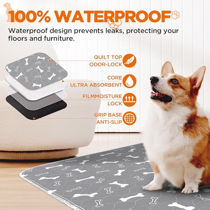 Washable Pee Pads for Dogs, 2Pcs Reusable Puppy Pads , Absorbent Dog Training Pads,100% Waterproof Non-Slip Whelping Pad Dog Playpen Indoor Cage Pad Couch Cover,Pet Supplies 31x36