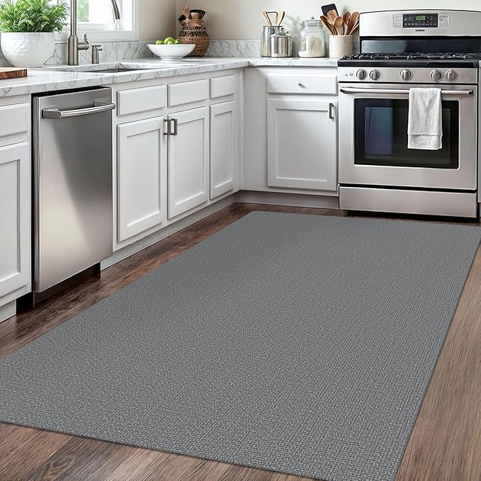 KOZYFLY Washable Area Rug 4x6 Ft Non Slip Rubber Backed Rugs for Entryway Bedroom Throw Rugs Boho Entry Rug, Cotton Braided Floor Carpet for Dining Room Living Room, Grey