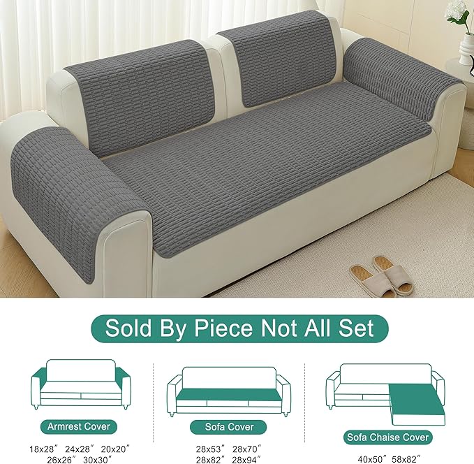 Foxdecor Couch Arm Covers Sofa Arm Cover, Arm Chair Covers Set of 2, Non-Slip Chair Arm Covers, Arm Rest Cover for Sofa, Armchair Slipcovers Couch Protector (Dark Grey 24x28 inch)