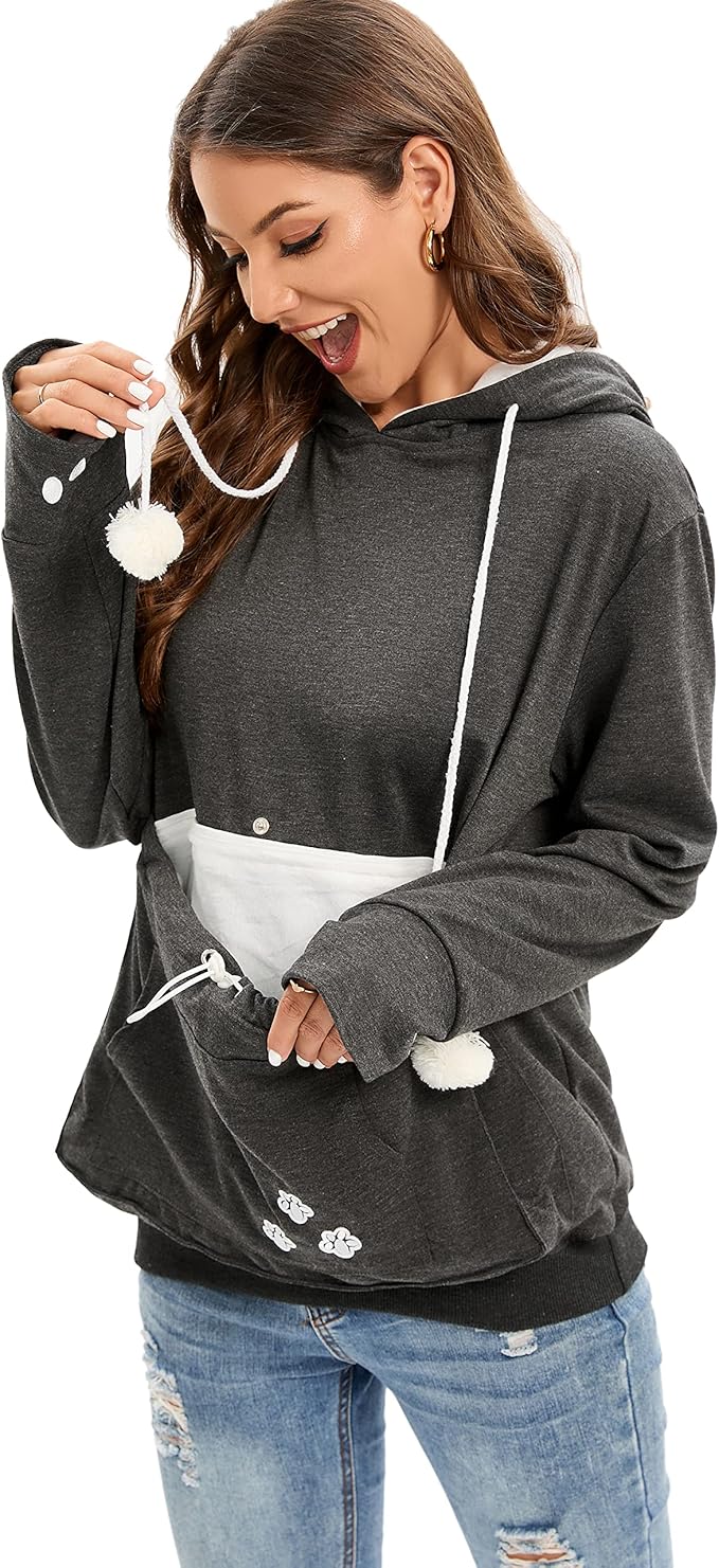 BOMBAXCEIBA Pet Pouch Hoodie Small Pet Carrier,Dog Cat Pouch Hoodie Sweatshirt Kangaroo Pocket Holder, With Ears Women's Fit