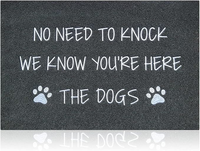 Large Welcome Mats Funny Text Dog Door Mat Do Not Knock We Know You're Here Doormat with Non Slip Rubber Welcome Mat for Front Door Doormat
