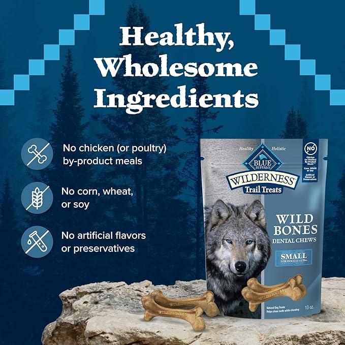 Blue Buffalo Wilderness Wild Bones Grain-Free Dental Chews Dog Treats, Small, 10-oz Bag