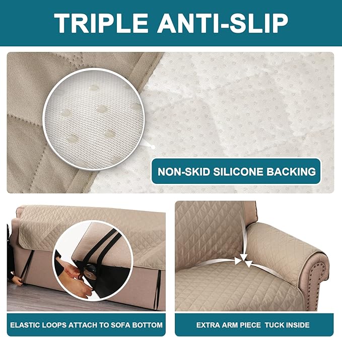Turquoize 100% Waterproof Sofa Covers Chair Cover Slipcover Couch Protector Triple Non-Slip Sofa Slipcover for 1 Cushion Furniture Protector for Pets, Kids,Dog (Chair 23", Khaki)