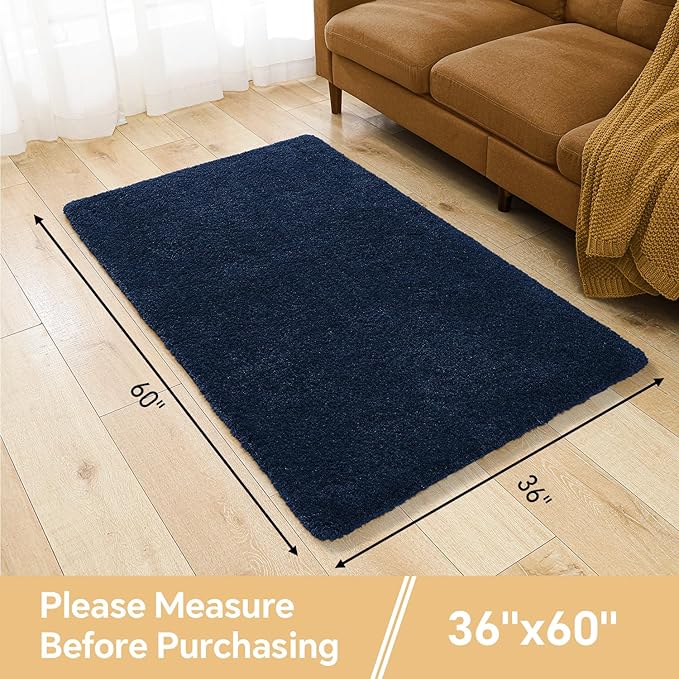 Navy Blue Bathroom Rugs 36"x60" - Extra Large Microfiber Bath Mat, Non Slip Absorbent and Washable Bathroom Rug, Plush Fluffy Floor Mat - Ideal for Spacious Bathrooms or Bedrooms