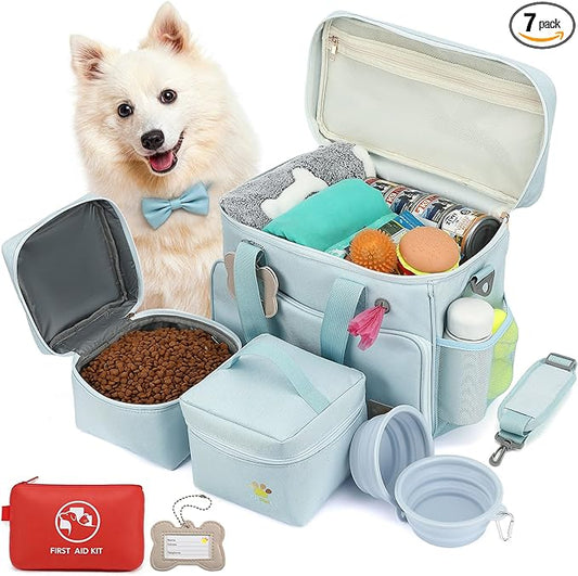 Pet Travel Bag, Large Blue Dog Carrier with Multiple Compartments and Adjustable Straps, Dog Suitcase for Weekend Camping, Pet Diaper Bag for Travelling(Blue)