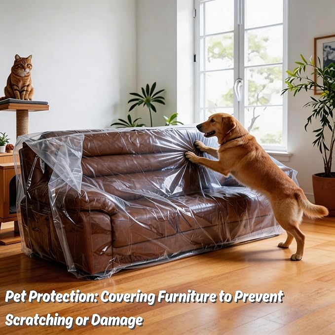 Wowfit Furniture Cover Dust-Proof Moving Bag for Sofa & Boxes – Clear, Odorless Plastic – 4mil Thick – 92W x 42D x 62/41H Inches