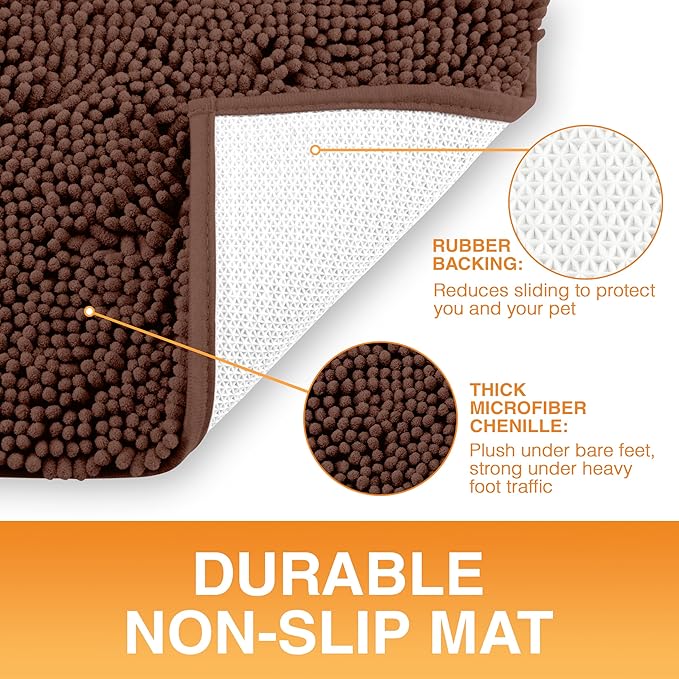 Neater Pets Chenille Dog Door Mat 30” x 20” – Super Absorbent & Quick-Dry Muddy Paws Doormat for Trapping Dirt, Water, Mud - Non-Slip & Machine Washable Pet Rugs for Entryway, Indoor Mud Mats, Brown