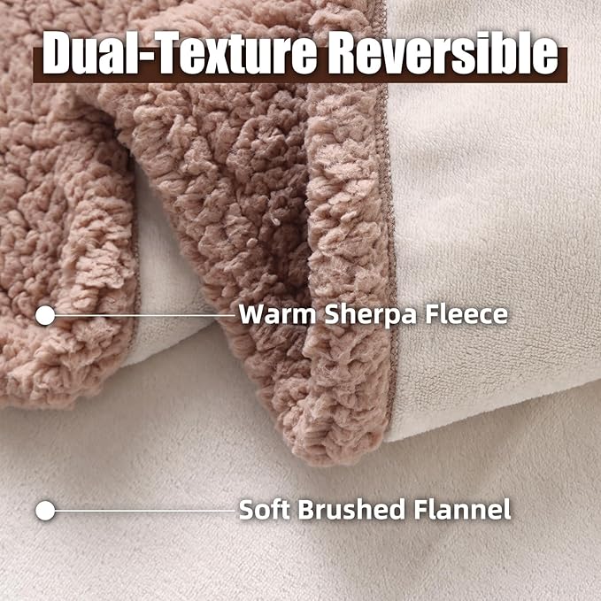 Makigued Waterproof Dog Blanket for Couch & Bed, Reversible Sherpa Fleece Pet Throw with Quiet TPU Barrier, Machine Washable Furniture Protector for Large Dogs & Cats, Queen Size 80x90 Inch, Cream